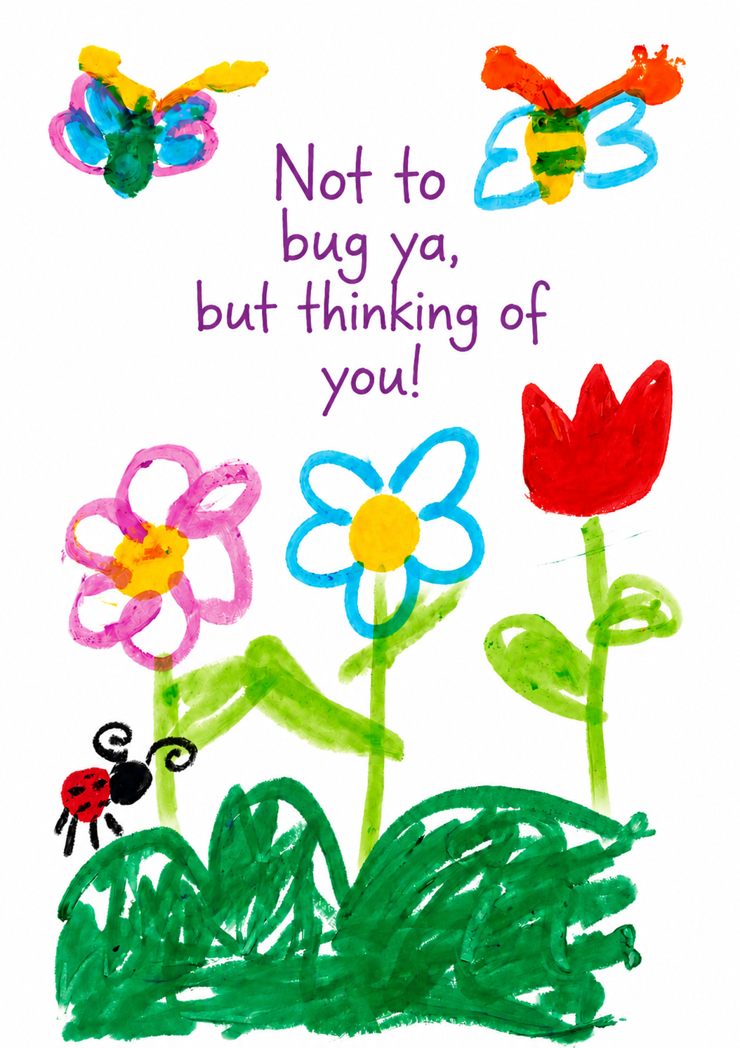 Ladybug Floral Thinking of You Card | Child Drawn Encouragement Greeting (5x7 Inches)