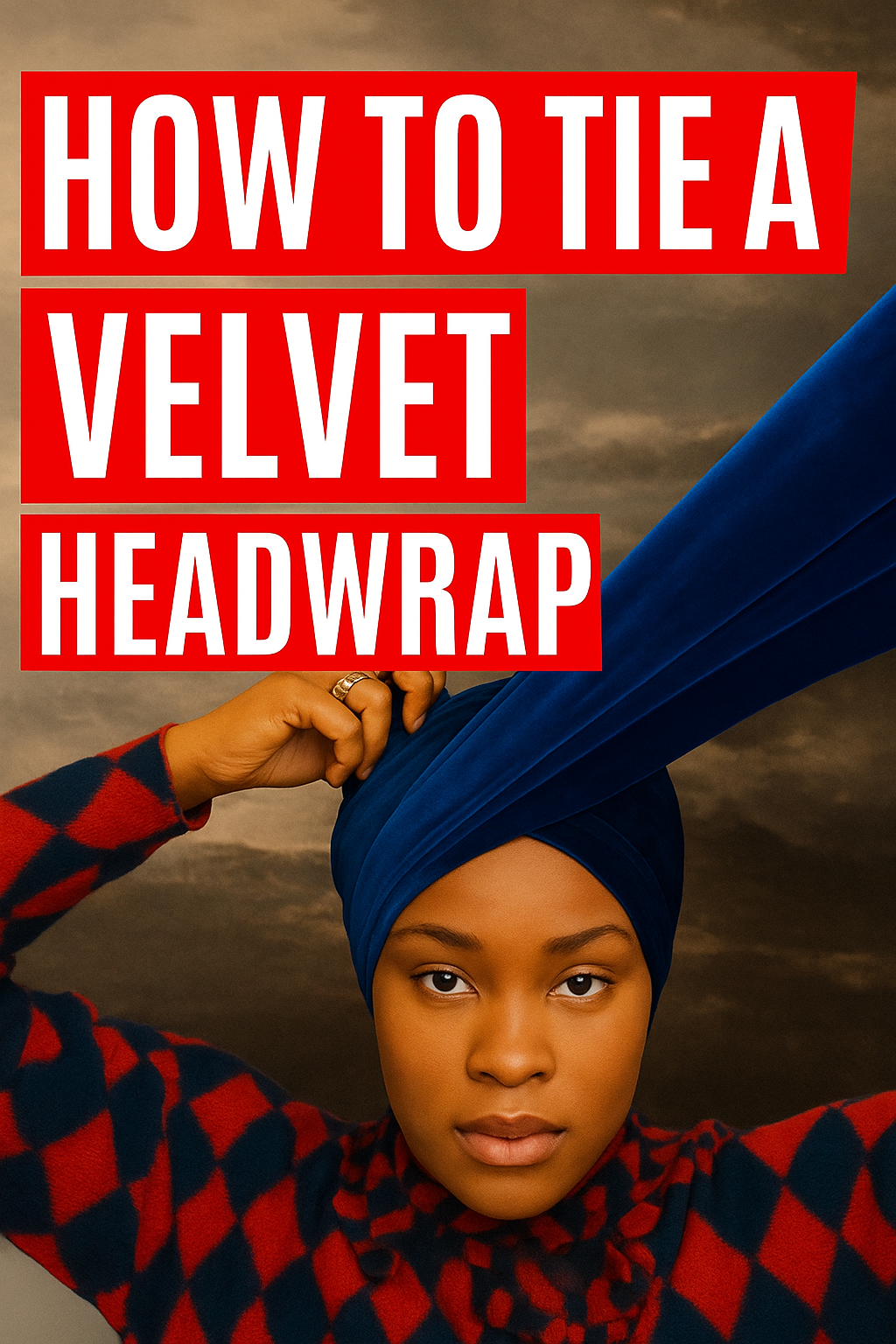 Load video: Woman demonstrating how to tie a velvet head wrap